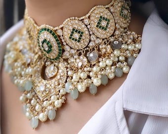 High Quality Paachi Kundan Pearl Bridal Choker Necklace Set