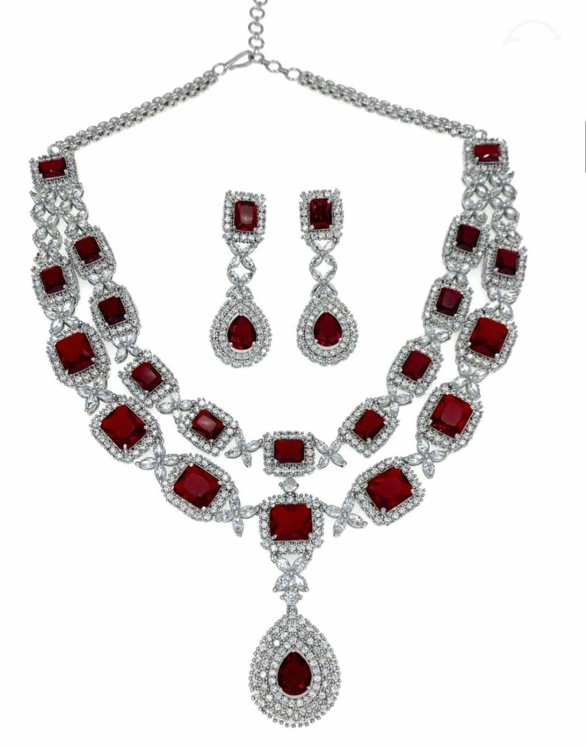 White Tone Ruby Red Maroon Cubic Zirconia Long Diamond Etsy