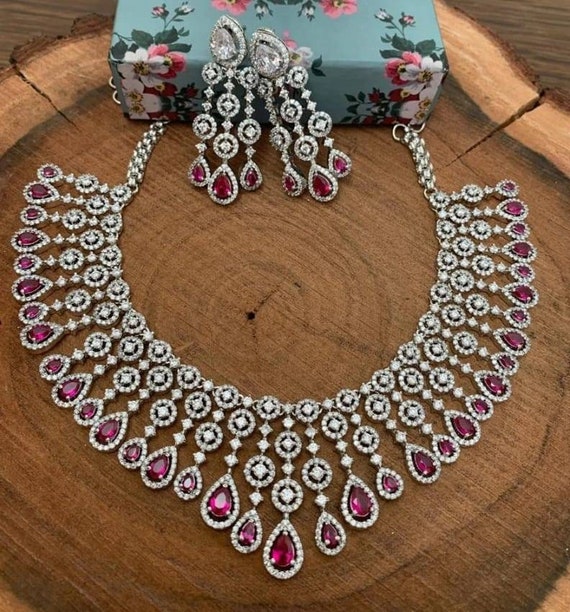 Pink diamond necklace set online