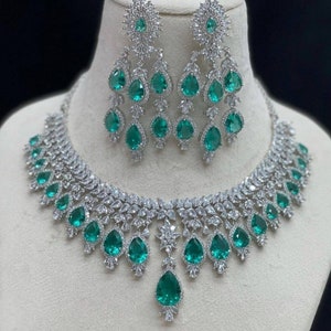 White Tone Electric Blue Topaz Turquoise Diamond Necklace - Etsy