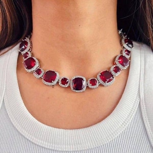 Ruby Red CZ Diamond Choker Necklace /Indian Jewelry/ Pakistani Jewelry/Indian Necklace/CZ Necklace/Punjabi Jewelry/ Indian Choker/Bollywood/
