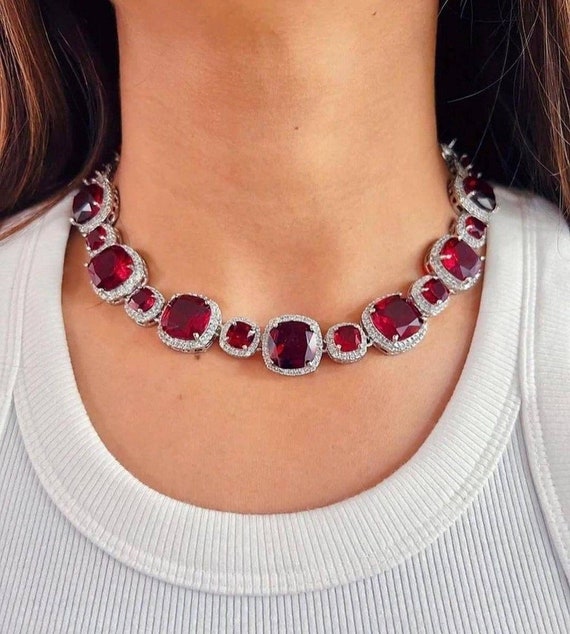 Red diamante choker best sale