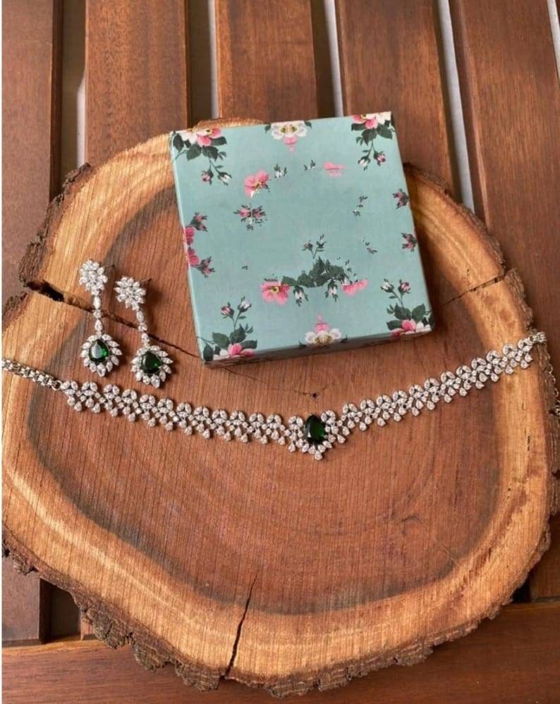 Blue Sapphire Cubic Zirconium Necklace/indian Necklace/indian