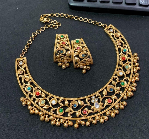 Navratan Necklace Amrapali Jewelry India Gold Plated Necklace