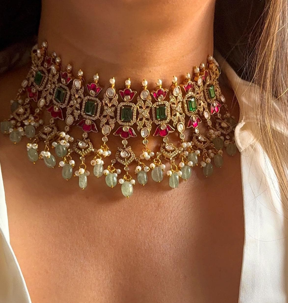 Polki Necklace Ruby Mint Kundan Necklace Sabyasachi Inspired Moissanite Polki Fine Kundan Bridal Necklace With Jhumka Earrings Indian Choker
