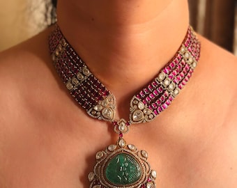 Moissanite Polki Choker Halsband: Rubin, Smaragd, Kundan, Jadau Brudsmycken