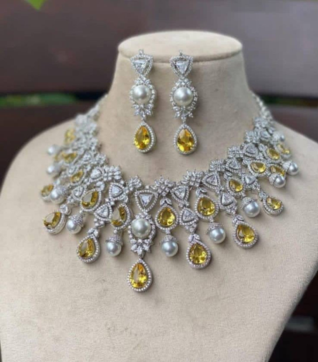 High Quality White Tone Lab Yellow Sapphire Faux Diamond Etsy