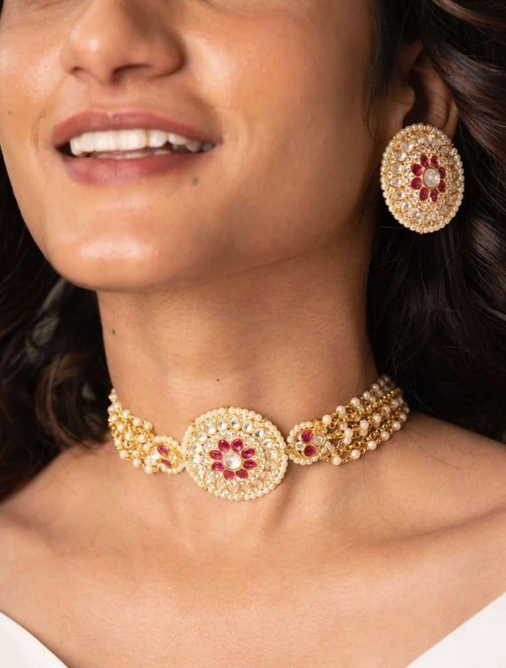 Pakistani Indian Gold Plated Pearl Choker Necklace Bollywood Fashion  Jewelry Set | eBay