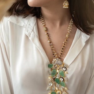 Set vergulde polki-ketting: muntgroene agaat, Indiase sieraden