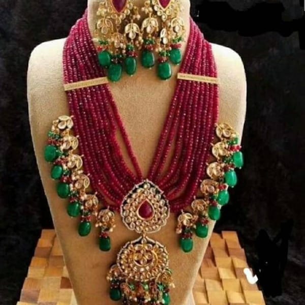 Red and Green Gold Plated Kundan set/Log Kundan Set/Designer Kundan Haar set/Sabyasachi Jewelry Set/Kundan Meena set/Bridal Kund set/OOAK