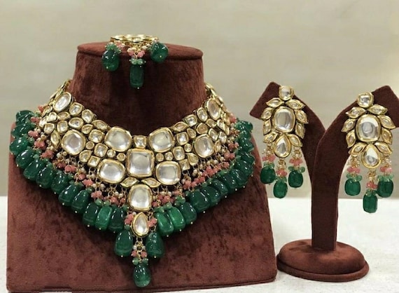Mint green kundan necklace | Nayab Fashions