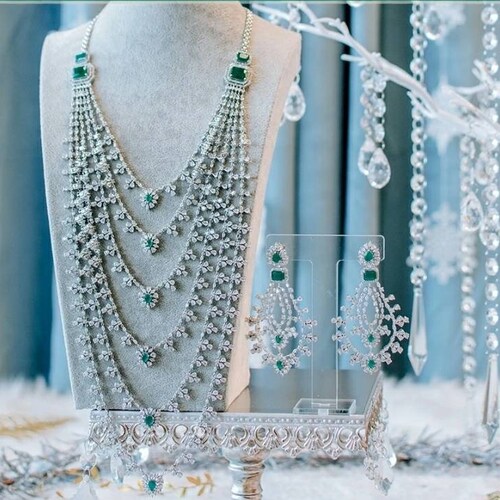 Emerald and Diamond Necklace Set/cubic Zirconium Set/real Etsy