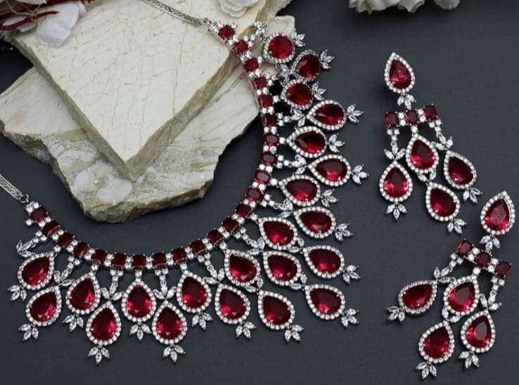 Ruby Diamond Choker Set/ AD Stones With Ruby Necklace 