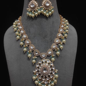 Sabyasachi Inspired Long Gold Finish uncut Kundan Polki Necklace With Chaandbali Indian Pakistani Wedding Punjabi Bridal  saree Jewelry OOAK