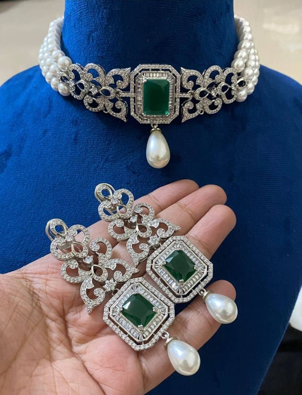 Green pearl choker set discount
