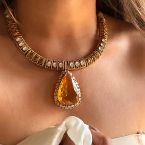 Yellow Diamond Necklace PREMIUM Statement Canary Yellow Stone Necklace India Choker Sabyasachi Inspired American Diamond WEDDING Bride Gift