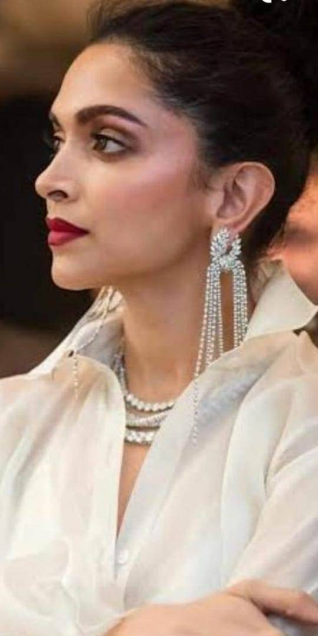 Deepika Padukone Inspired Long Diamond Earrings/silver Finish photo