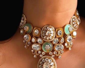 Mint Bridal Tyaani inspired premium Kundan choker, Bridal Kundan necklace, statement necklace, Indian wedding, Bridal Jewelry, Pakistani