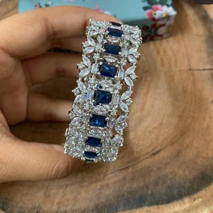 Diamond Bangle/Sapphire Emerald Diamond Openable Diamond Kada/Cubic Zirconium Bangle/Crystal Bangle/Statement Jewelry/Cz Bangle/Indian Bangl