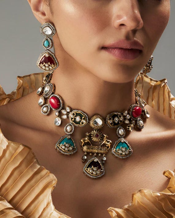 Premium Amrapali Inspired Victorian Gold Multi Color Uncut Faux