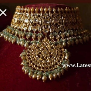 Gold Plated Kundan Polki Jadau Wedding Necklace Set With Chandbali Earrings/Sabyasachi Polki Gild Plated Bridal Choker Necklace Set/Punjabi