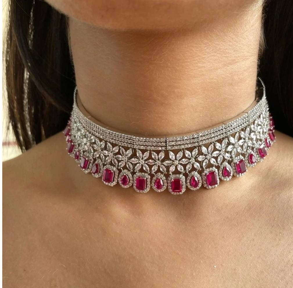 Buy Ruby Necklace Red and Green Ruby & Emerald Gold Choker Necklace Bridal  Necklace Matt Gold Choker Indian Jewelry CZ Zircon Necklace Online in India  - Etsy