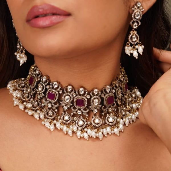 Fine Ruby Victorian Choker Sabyasachi Choker Sabhyasachi Necklace Victorian Necklace India Indian Choker Indian Necklace Set Indian Jewelry