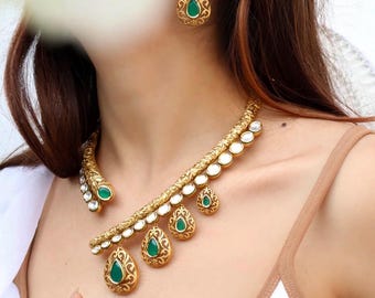 Emerald Kundan Polki Choker Necklace: Sabyasachi Inspired Hasli Jewelry