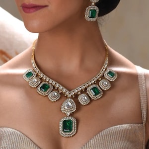 Emerald Doublet Gold Victorian Necklace Sabyasachi Jewelry Long Kundan Necklace Indian Necklace Wedding Necklace Pakistani Punjabi Bridal