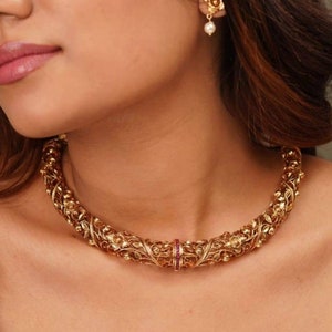 Hasli Necklace Indian Jewelry Gold Necklace Bollywood Jewelry Kundan Necklace One Gram Gold Jewelry Rajwadi Necklace Indian Choker Antique
