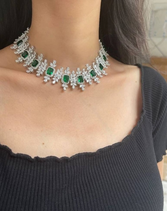 Emerald Cubic Zirconium Necklace/cz Necklace/crystal