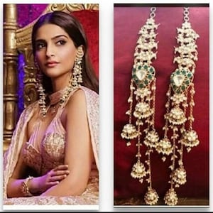 Sonam Kapoor Inspired Mult Layered Kundan Jhumkas/Wedding Earrings/Indian Bridal Earrings/Pakistani Jhumkas/Long Kundan Earrings/Chaandbalis