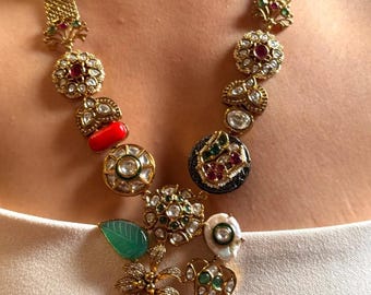 Moissanite Polki Halsband Set: Kundan, Ruby & Onyx, Sabyasachi Style