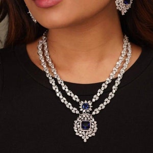 Sapphire Blue CZ diamond Bridal Necklace Jewelry, Prom Jewelry, Mother of the Bride Teardrop Crystal Necklace, Bridesmaid, Graduation gift ,