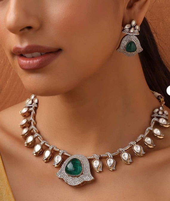 Emerald Polki Necklace LUXURY Amrapali Inspired Green Kundan