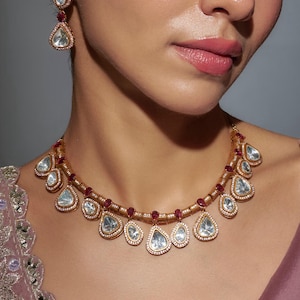 Ruby Pink Green Kundan Necklace Gold Hasli Polki Jewelry India Necklace Sabyasachi Inspired Uncut PolkiNecklace Pakistani Statement Necklace