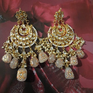 Light pink kundan chandbali/kundan chandbali/sabyasachi jewelry/sabyasachi chandbali/jadau chandbali/polki chandbali/Punjabi jewelry/chandba