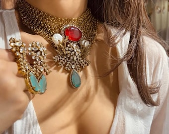 Viktorianskt Moissanit Polki Kundan Halsband: Indiskt Bröllopssmyckeset