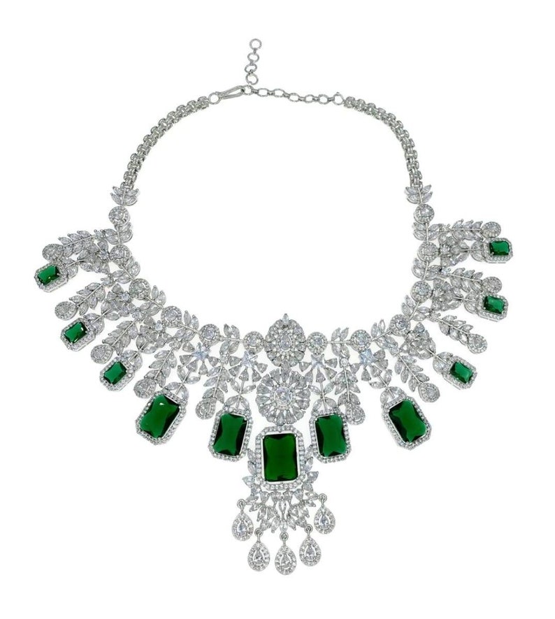 White Tone Victorian Crown Emerald Green Cubic Zirconium - Etsy