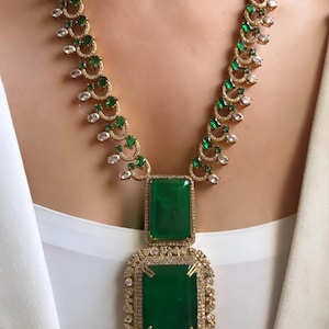 Emerald Doublet Long Victorian Necklace Sabyasachi Jewelry Long Kundan Necklace Indian Necklace Wedding Necklace Bridal Punjabi Pakistan Set