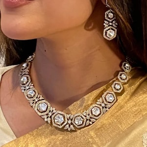Moissanite Kundan Halskette Set, viktorianischer indischer Schmuck
