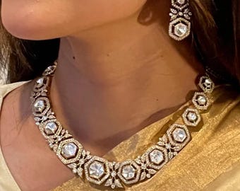 Conjunto de collar Kundan de moissanita, joyería india victoriana