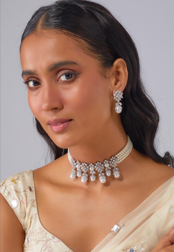 Parure Di Orecchini Collana E Bracciale In Bicono Bianco Aurora - Foto 8