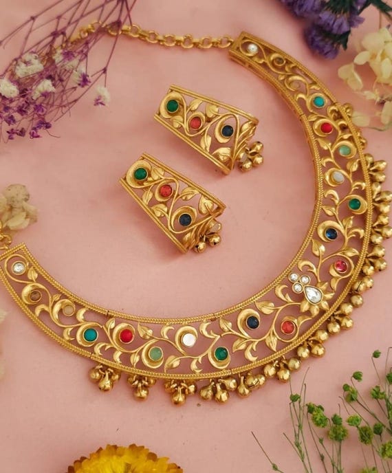 Navratan Necklace Amrapali Jewelry India Gold Plated Necklace
