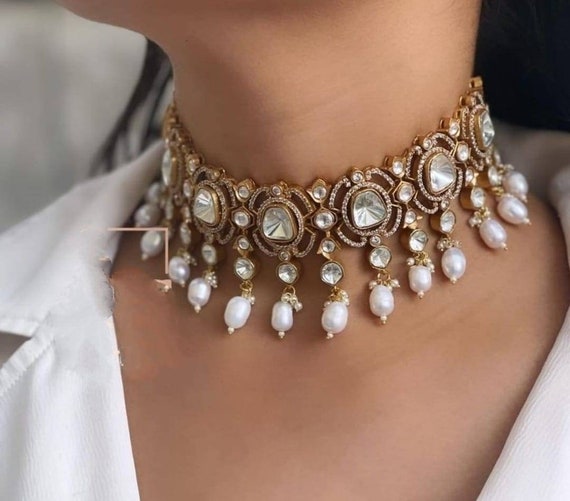 Premium Quality Matte Gold Plated Uncut Faux Polki Diamond Choker