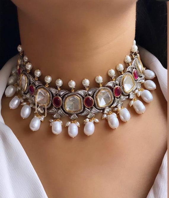 Indian Kundan Choker Necklace Inspired by Sabyasachi Necklace