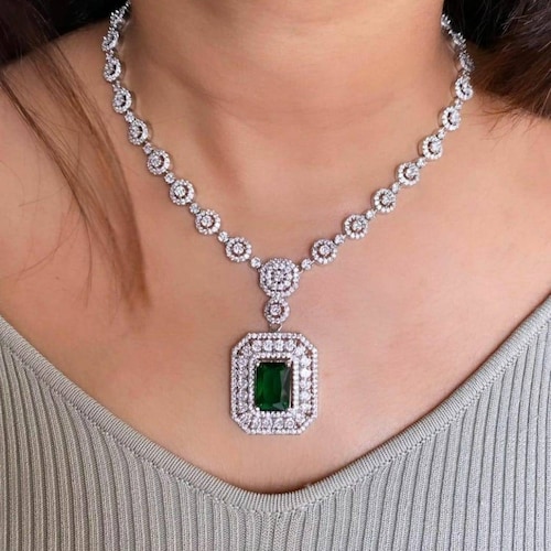 Ruby Green Mint Gold Plated Diamond Choker Long Necklace Set/Ruby Diamond Long Necklace Set/Kundan Jewelry/Royal Diamond Set/Lab Emerald Set