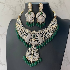 Sabyasachi Necklace Set/emerald Green Victorian Diamond Set/indian ...