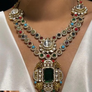 Sabyasachi Inspired Premium quality Navratan Polki Kundan Bridal Set Sabyasachi Jewelry Set Indian Wedding Set Multicolor Pakistani Jewelry
