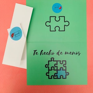 Te hecho de menos- I miss you Spanish Greeting Card - Custom Made- 5x7" , envelope with sticker